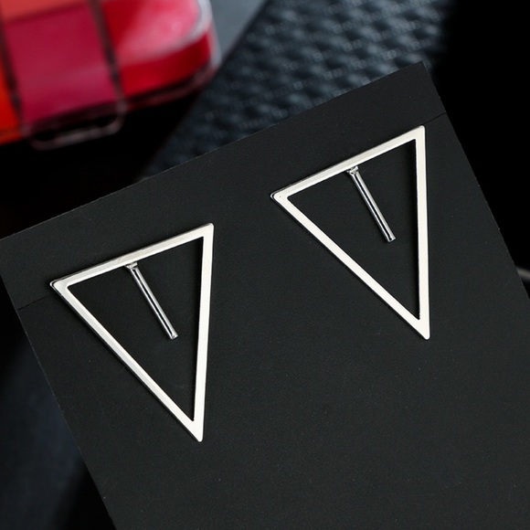 Silver Triangle Studs w/Bar Earring Jackets - Picture 6 of 8